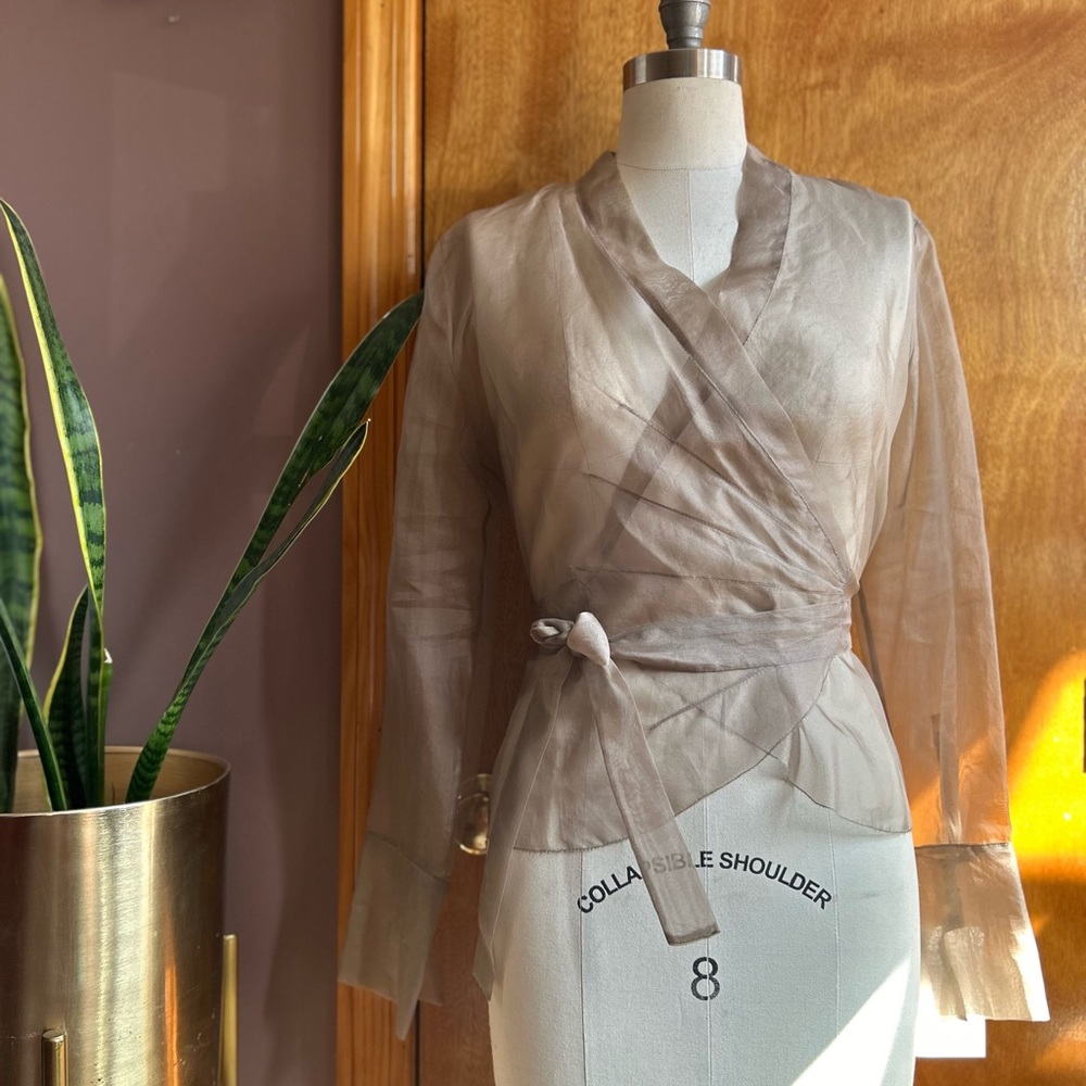 Sold‼️ NWT Nicole Miller silk taupe wrap around blouse
